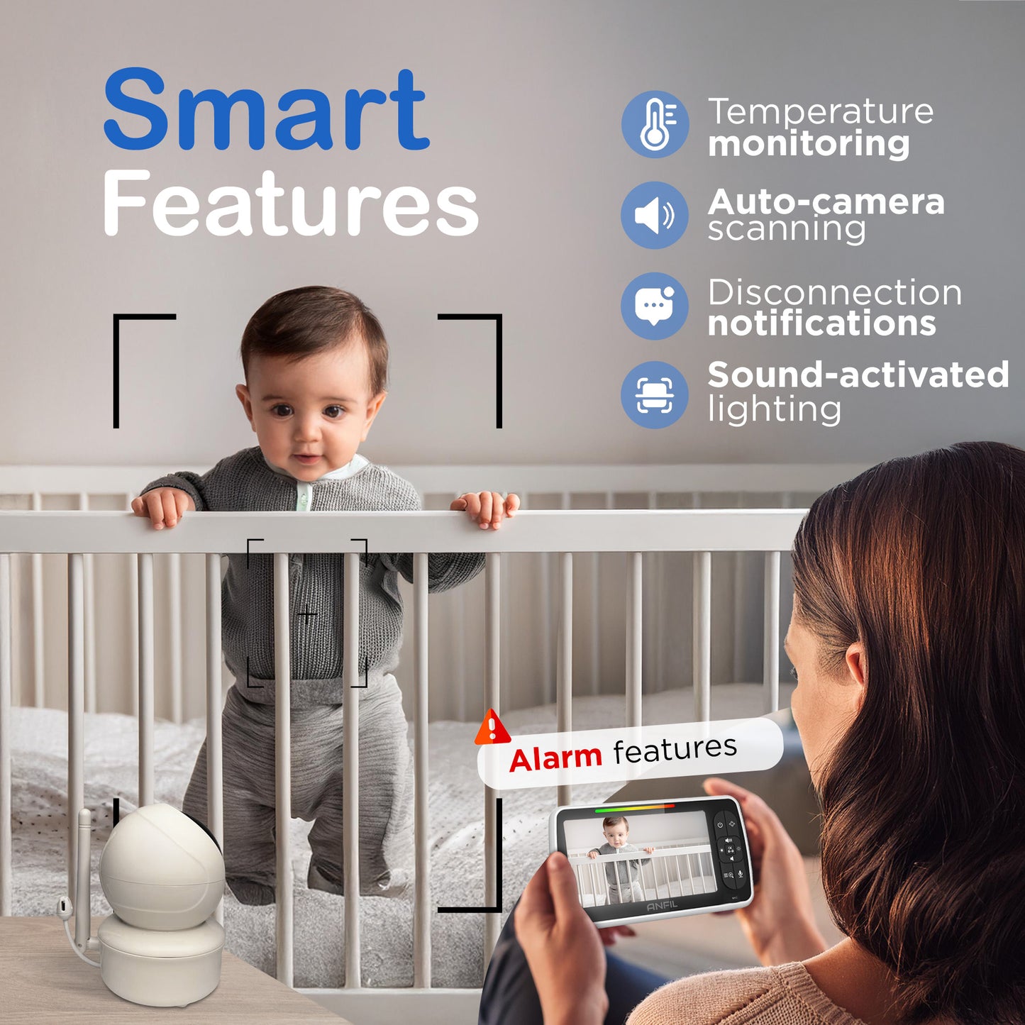 ANFIL Baby Monitor: Two-Way Audio, Night Vision – Secure Infant Monitoring System with VOX Mode