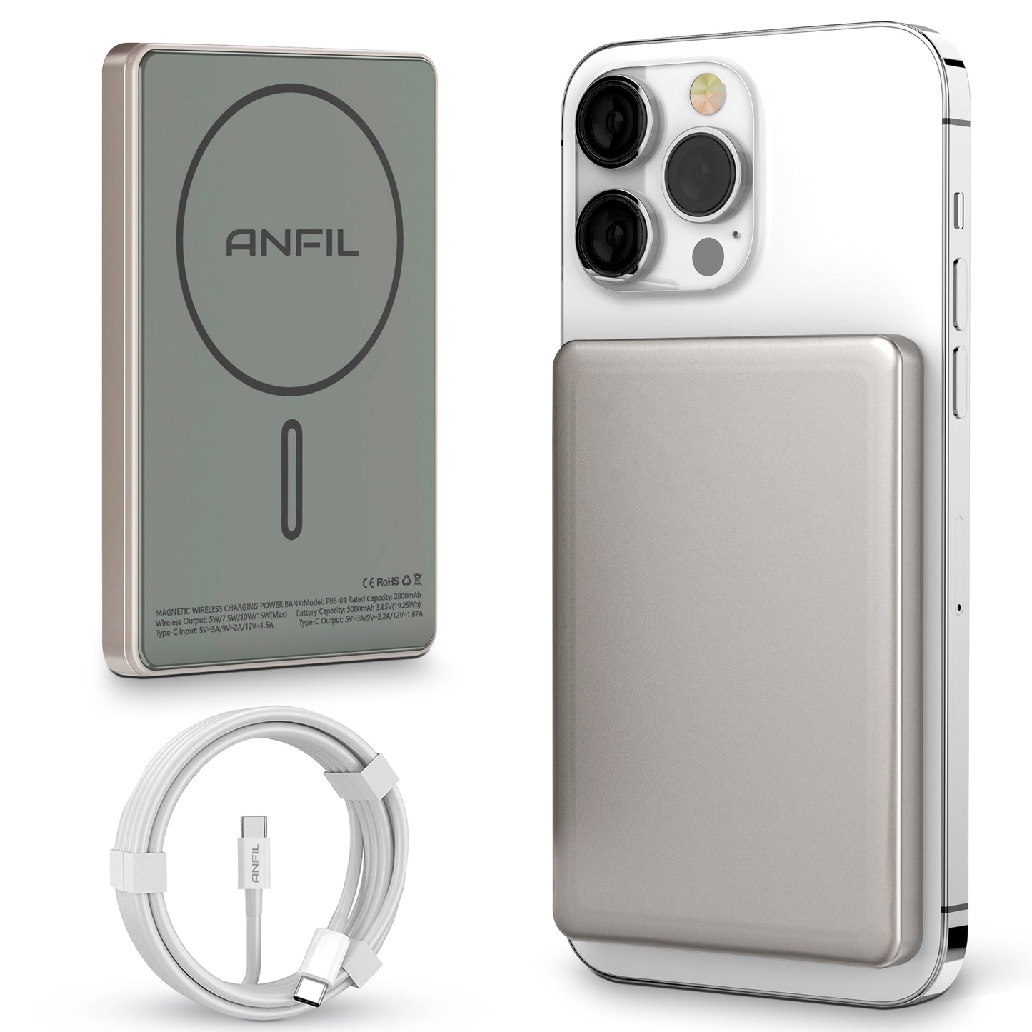 ANFIL PB5/PB10 – Wireless Portable Battery with MagSafe Support, 15W