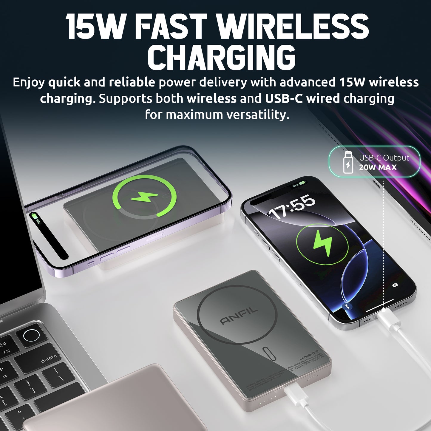 ANFIL PB5/PB10 – Wireless Portable Battery with MagSafe Support, 15W