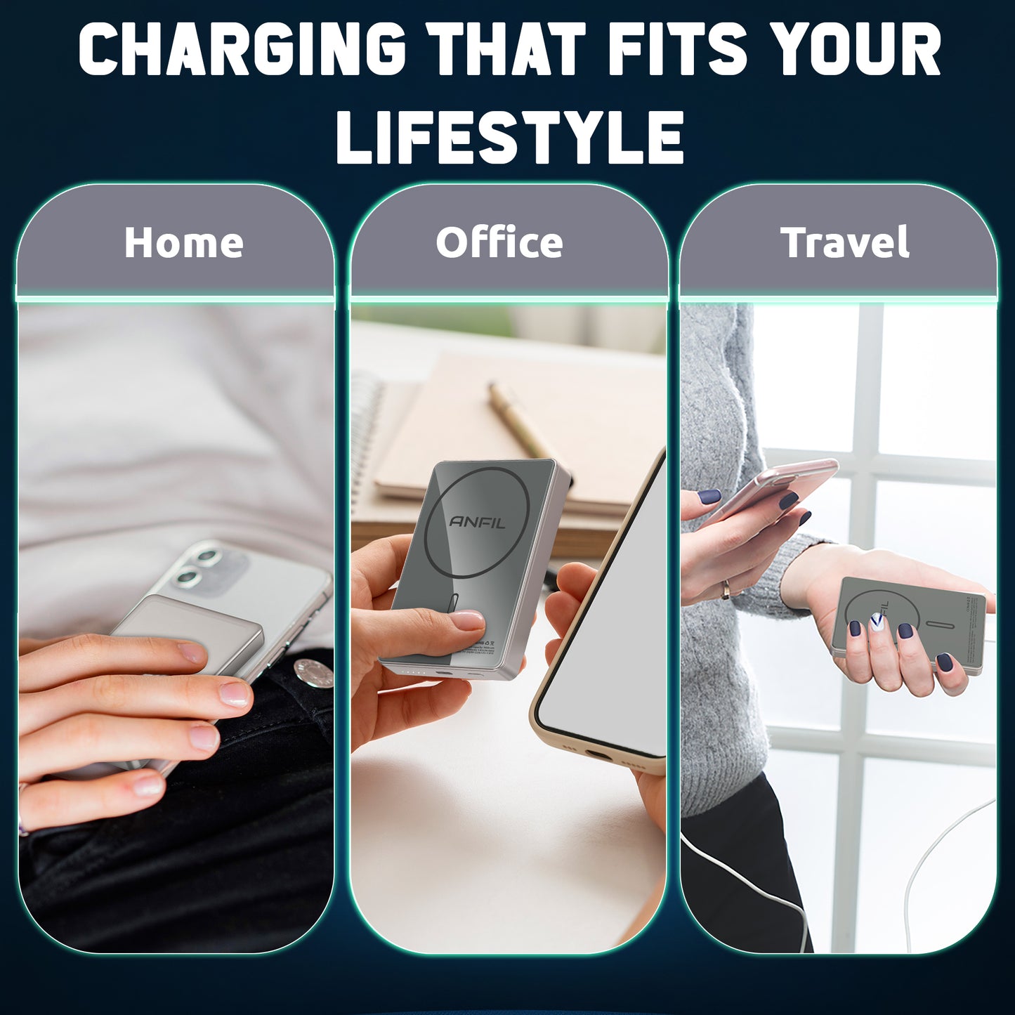 ANFIL PB5/PB10 – Wireless Portable Battery with MagSafe Support, 15W