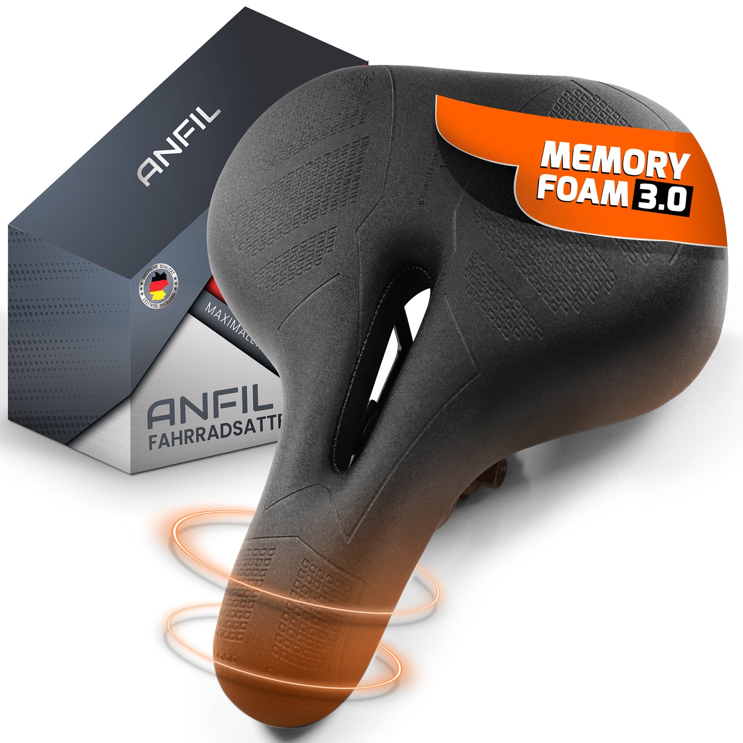 ANFIL Padded Bicycle Seat – Ergonomic Gel Saddle for Men and Women – Comfortable, Soft, Shock-Absorbing & Breathable – For MTB, Road, City & Exercise Bikes – Waterproof Memory Foam Design