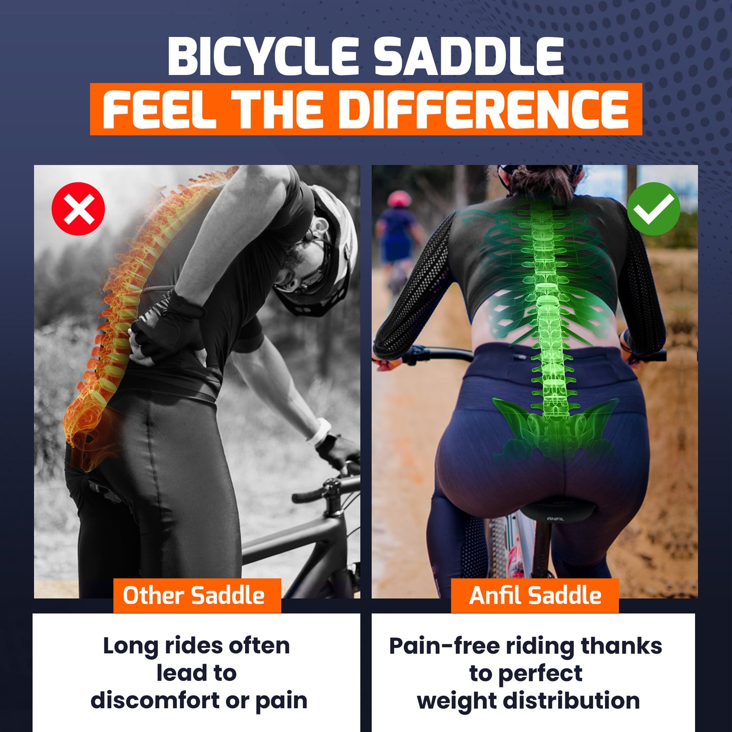 ANFIL Padded Bicycle Seat – Ergonomic Gel Saddle for Men and Women – Comfortable, Soft, Shock-Absorbing & Breathable – For MTB, Road, City & Exercise Bikes – Waterproof Memory Foam Design