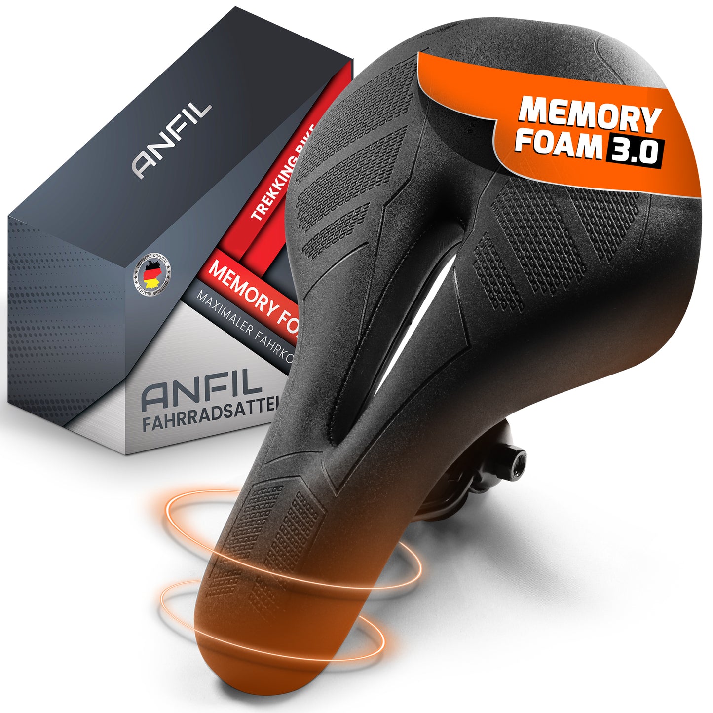ANFIL Padded Bicycle Seat – Ergonomic Gel Saddle for Men and Women – Comfortable, Soft, Shock-Absorbing & Breathable – For MTB, Road, City & Exercise Bikes – Waterproof Memory Foam Design